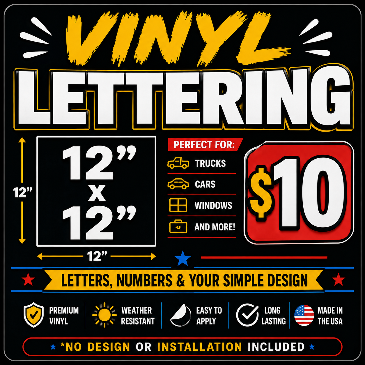 12”x12” PREMIUM VINYL LETTERING