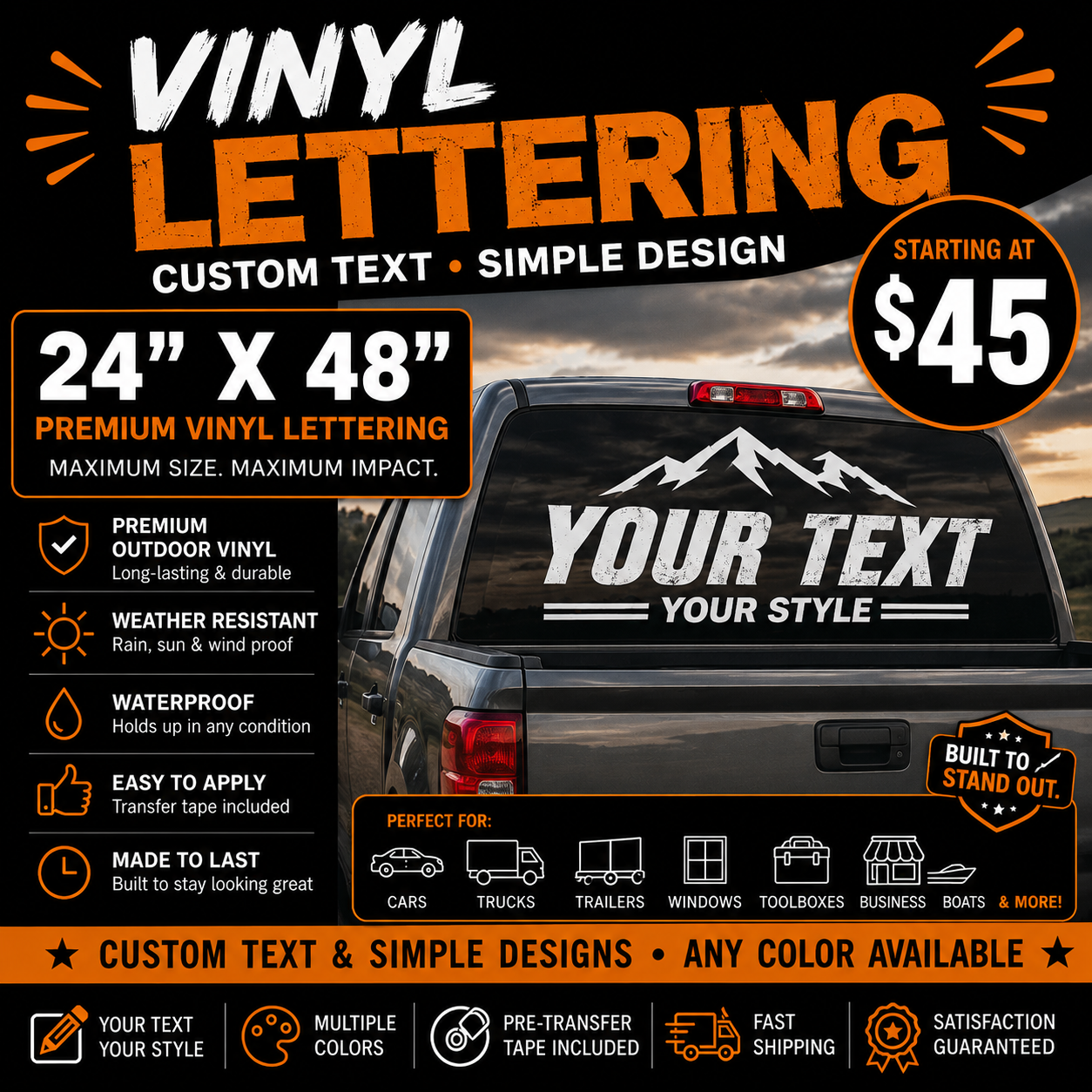 24” x 48” PREMIUM VINYL LETTERING