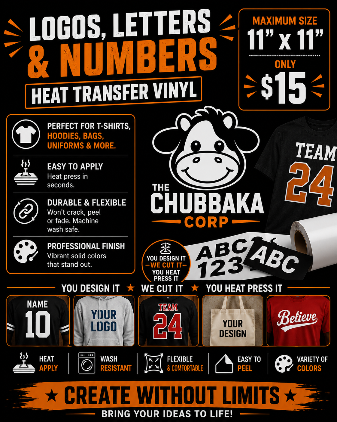 11” × 11” PREMIUM HEAT TRANSFER VINYL